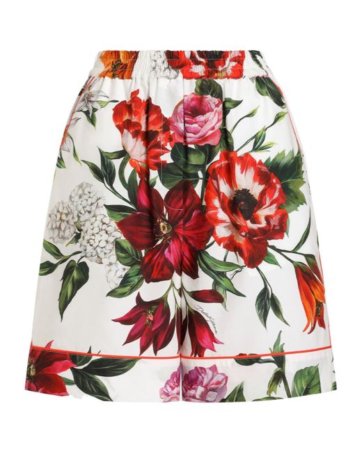 Dolce & Gabbana Red Flower Printed Shorts