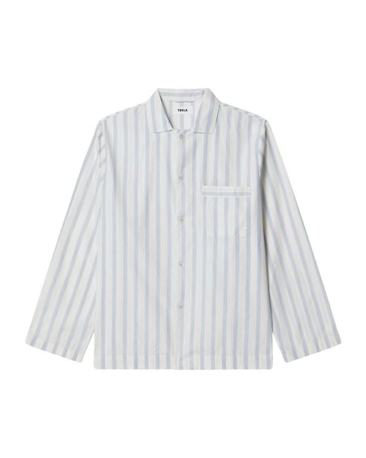 Tekla White Striped Pajama Shirt for men