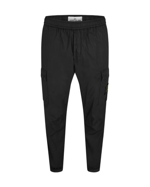 Stone Island Black Logo Cargo Track Pants for men