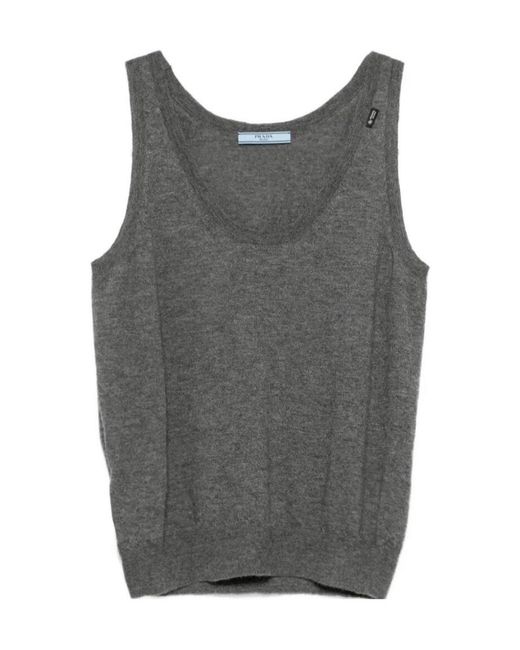Prada Gray Ribbed Knitted Tank Top