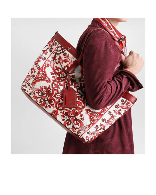 Dolce & Gabbana Red Atene Majolica Printed Tote Bag for men