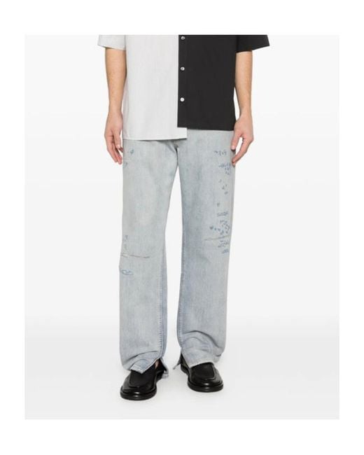 MM6 by Maison Margiela Blue Logo Patch Distressed Jeans for men