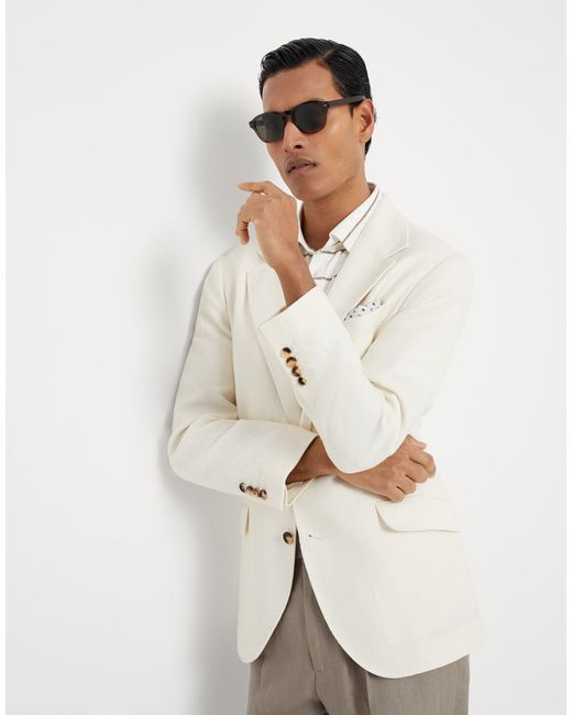 Brunello Cucinelli White Single-Breasted Long Sleeved Blazer for men