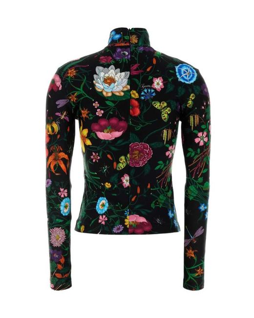 Gucci Green Printed Sparkling Jersey Turtleneck Top