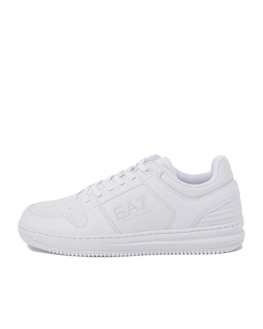 EA7 White Lace-Up Logo-Print Trainers for men
