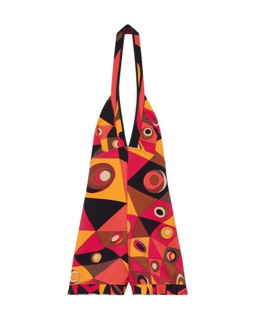 Emilio Pucci Red Pucci Eye Print Halterneck Short Jumpsuit