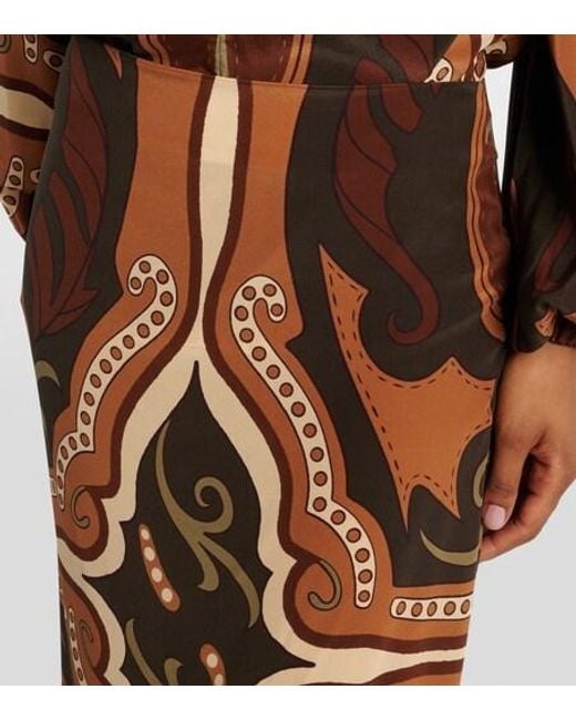 Johanna Ortiz Brown Printed Silk Maxi Skirt