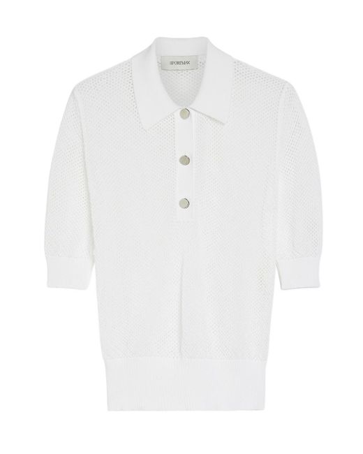 Sportmax White Casta Button Detailed Short-Sleeved Polo Top