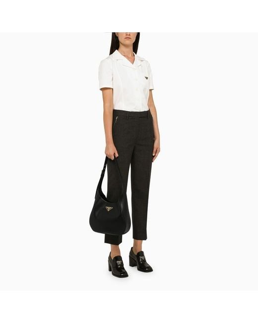 Prada Black Logo-Triangle Curve-Edge Shoulder Bag