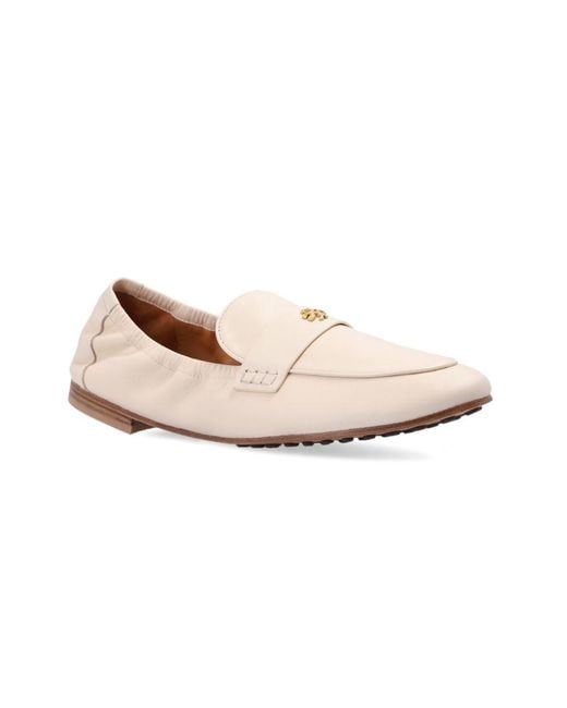 Tory Burch Natural Logo-Plaque Slip-On Ballet Loafers