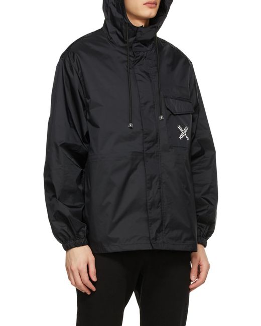 KENZO Black X Logo Hooded Rain Jacket for men