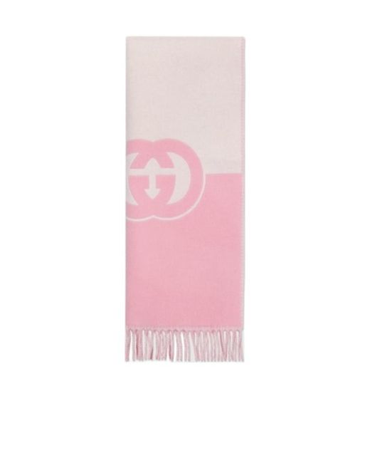 Gucci Pink Wool Cashmere Scarf With Interlocking G