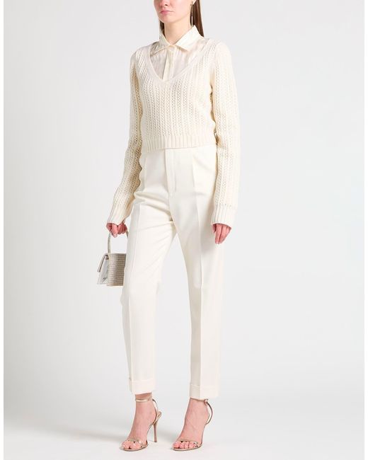 Max Mara White Solid Color Cropped V-Neck Knit Sweater