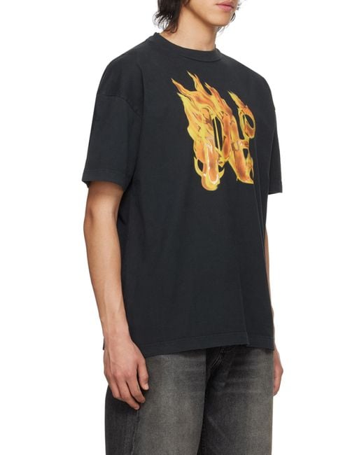 Palm Angels Black Burning Monogram T-Shirt for men