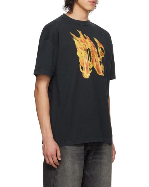 Palm Angels Black Burning Monogram T-Shirt for men