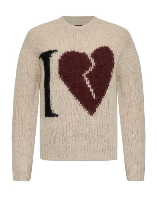 AllSaints White Lover Intarsia Knitted Sweater for men