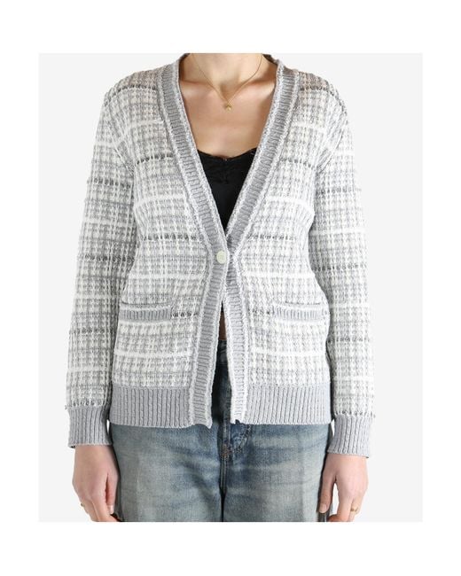 Thom Browne Gray Tuck Stitch Tweed Elongated V-Neck Cardigan