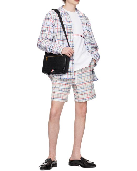 Thom Browne Blue Gingham-Check Drawstring Tweed Shorts for men