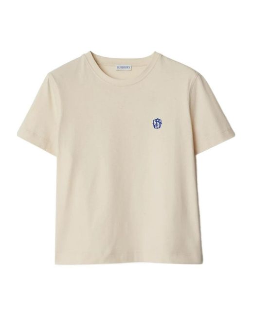 Burberry White Logo Embroidered Crewneck T-Shirt