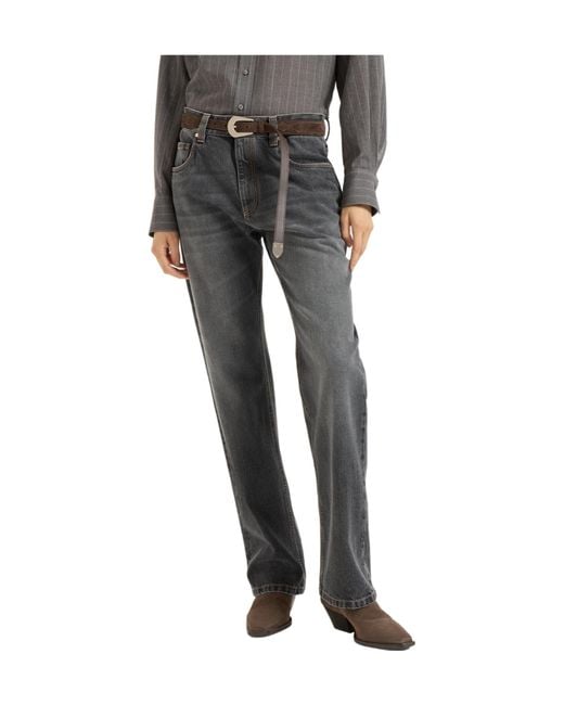 Brunello Cucinelli Gray Belt-Loops Jeans