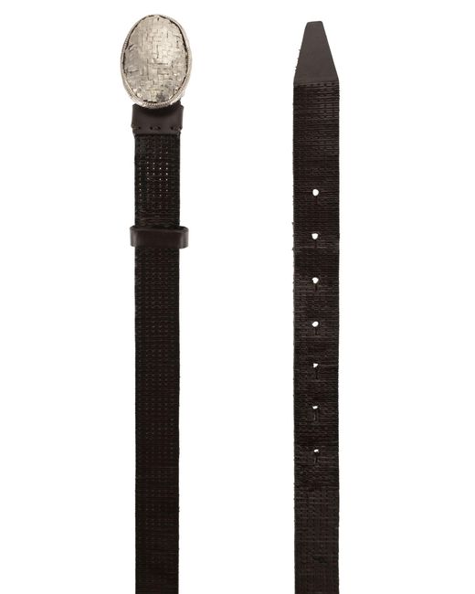 Brunello Cucinelli White Textured-Leather Braided-Buckle Belt for men