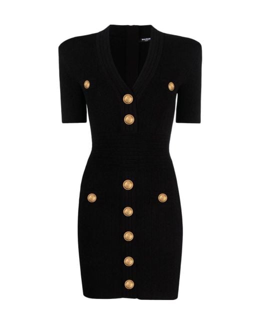 Balmain Black Knitted V-Necked Dress