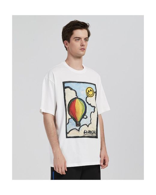 LIU REGALI White Hot Air Balloon Oil Painting Short-Sleeved T-Shirt for men