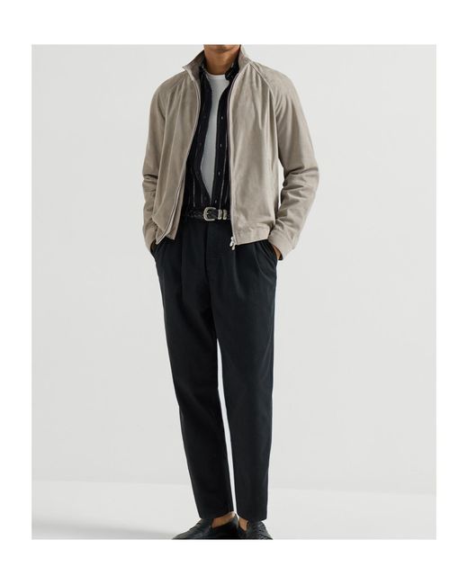 Brunello Cucinelli Brown Suede Two-Way Zip Jacket for men