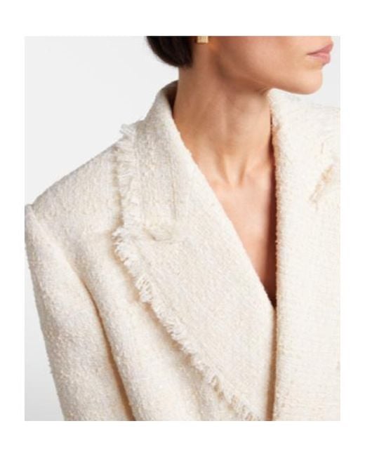 Balmain White Classic Tweed Double-Breasted Blazer