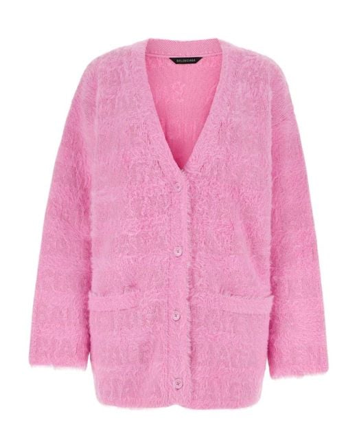 Balenciaga Pink V-Neck Oversized Knit Cardigan