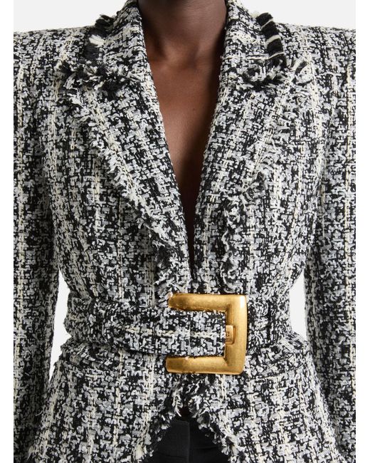 Balmain Black Two-Tone Tweed Belted Jacket