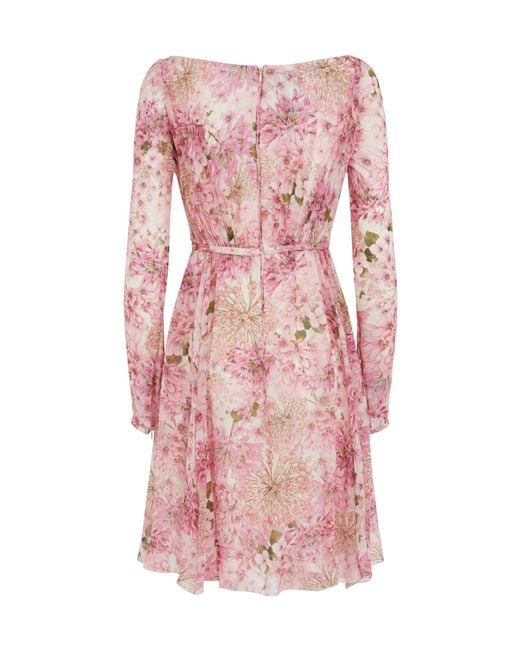 Giambattista Valli Pink V-Neck Long-Sleeved Dress