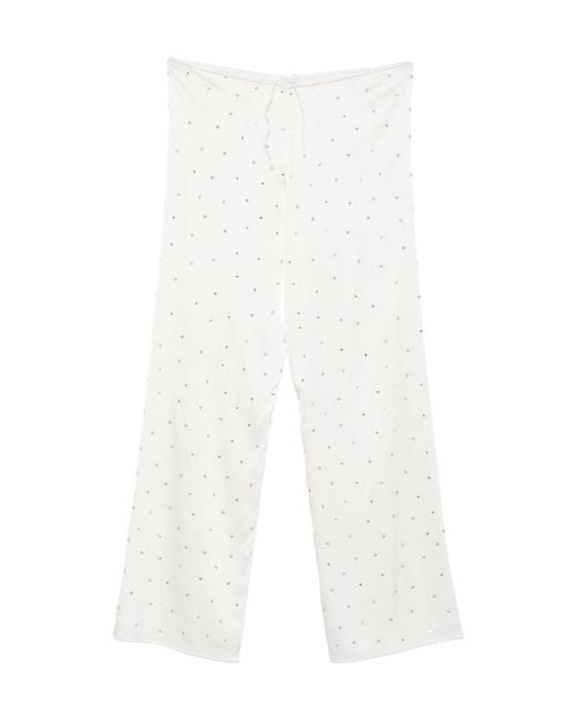 Oseree White Crystal-Embellished Drawstring Trousers