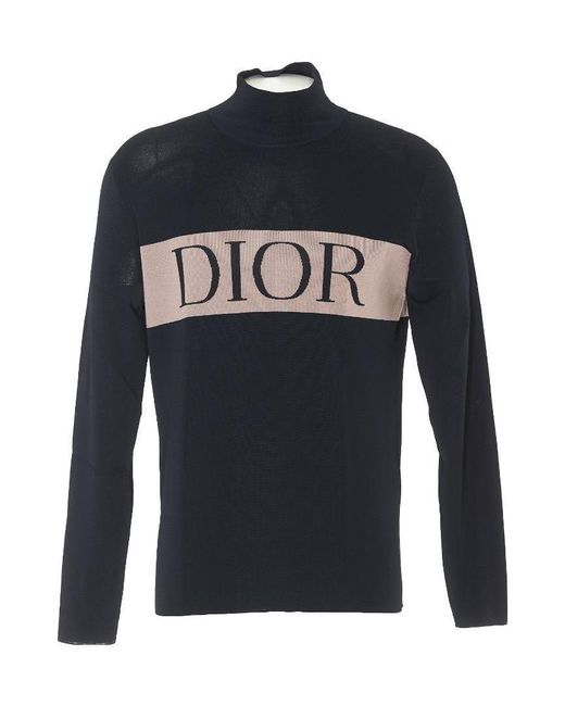 Dior Blue Logo High-Neck Pullover for men