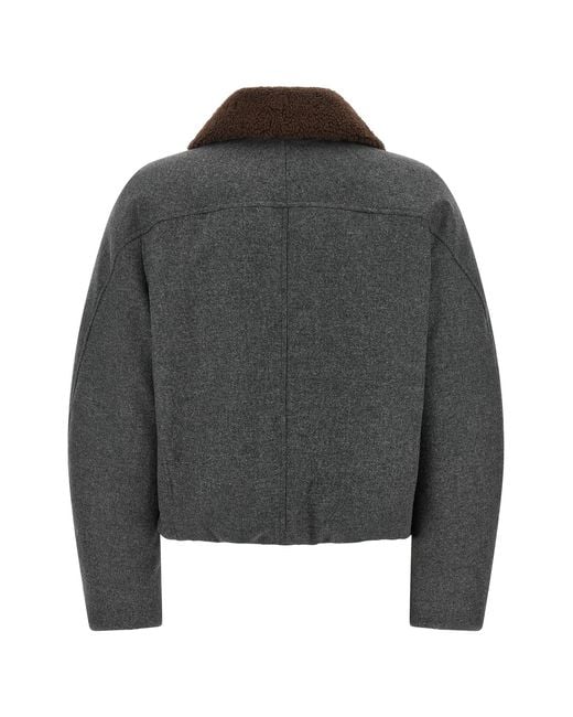 Brunello Cucinelli Gray Shearling Collar Cropped Jacket