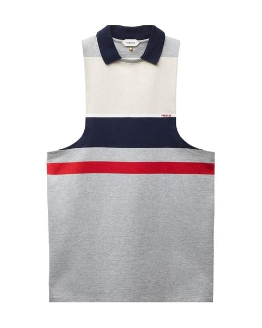 Versace Gray Striped Cotton-Jersey Mini Dress