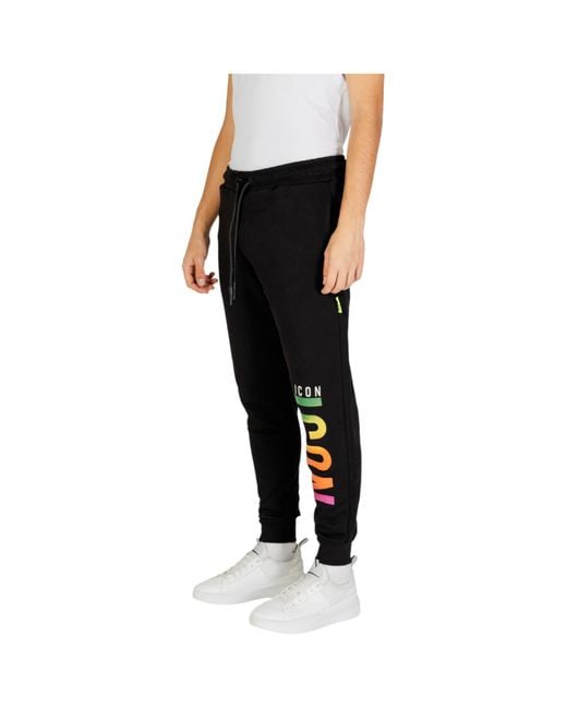 Icons Black Elastic Waist Sports Pants for men