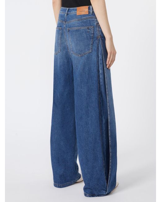 Sportmax Blue Gastone Logo-Patch Wide-Leg Jeans