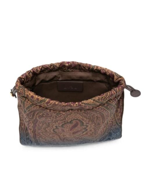 Etro Brown Paisley-Print Drawstring Tote Bag