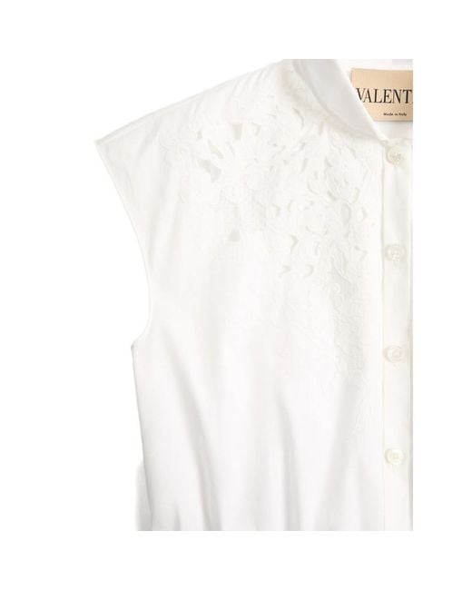 Valentino White Embroidered Poplin Midi Dress
