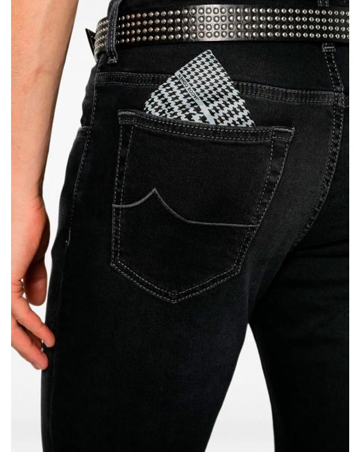 Jacob Cohen Black Logo-Patch Slim-Fit Jeans for men