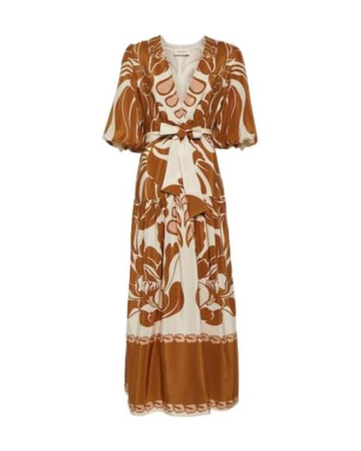 Adriana Degreas Metallic Printed Puff-Sleeve Silk Maxi Dress