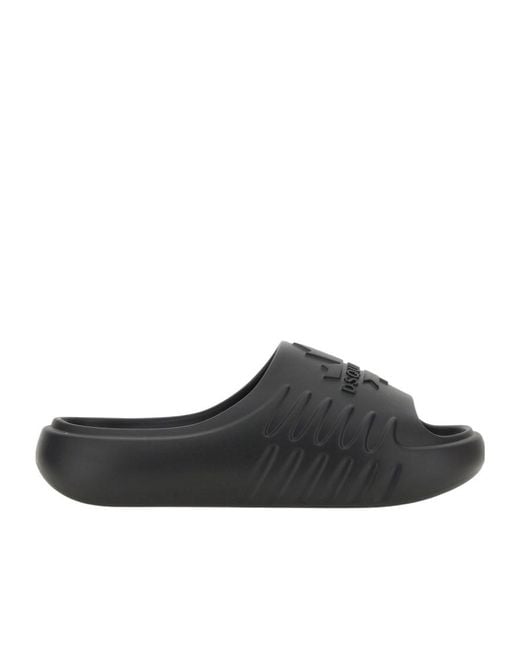 DSquared² Black Logo Embossed Slip-On Slides for men