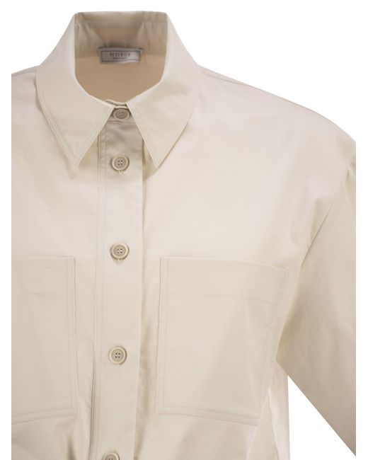 Peserico White Drawstring-Hem Cropped Stretch Sateen Shirt