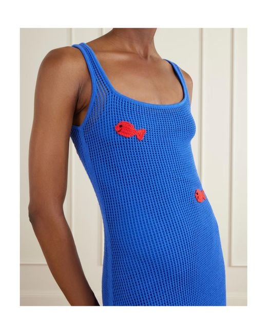 Staud Blue Pietro Crochet Embroidered Dress