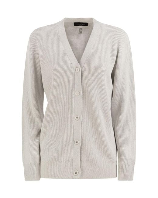 Fabiana Filippi White V-Neck Ribbed Cardigan