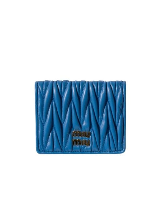 Miu Miu Blue Small Matelassé Nappa Leather Wallet