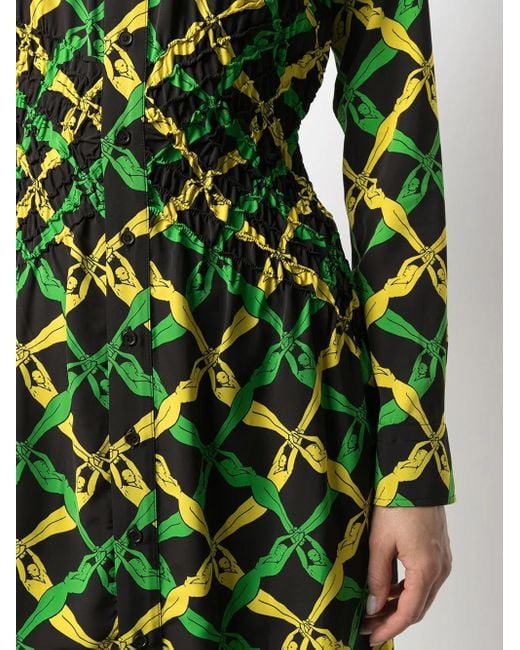 Bottega Veneta Green Graphic Printed Regular Fit Shirt Dress