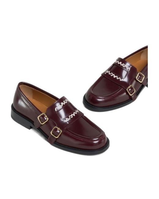 Marni Brown Burgundy Leather Loafer With Double Buckle