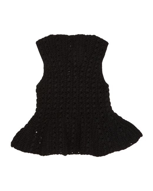Khaite Black Yuka Crocheted Peplum Top